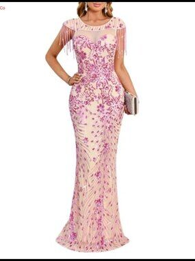 Sequin Mesh Bodycon Formal Maxi Evening Gown Cocktail Dress